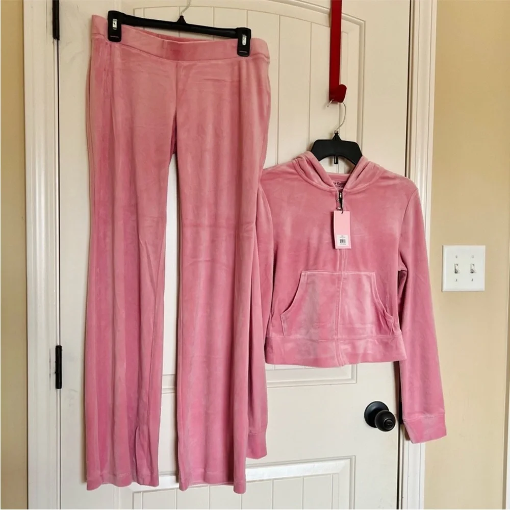 NEW! JUICY COUTURE Velour OG Bling Tracksuit Hoodie & Pant Set Rose pink - Picture 10 of 16